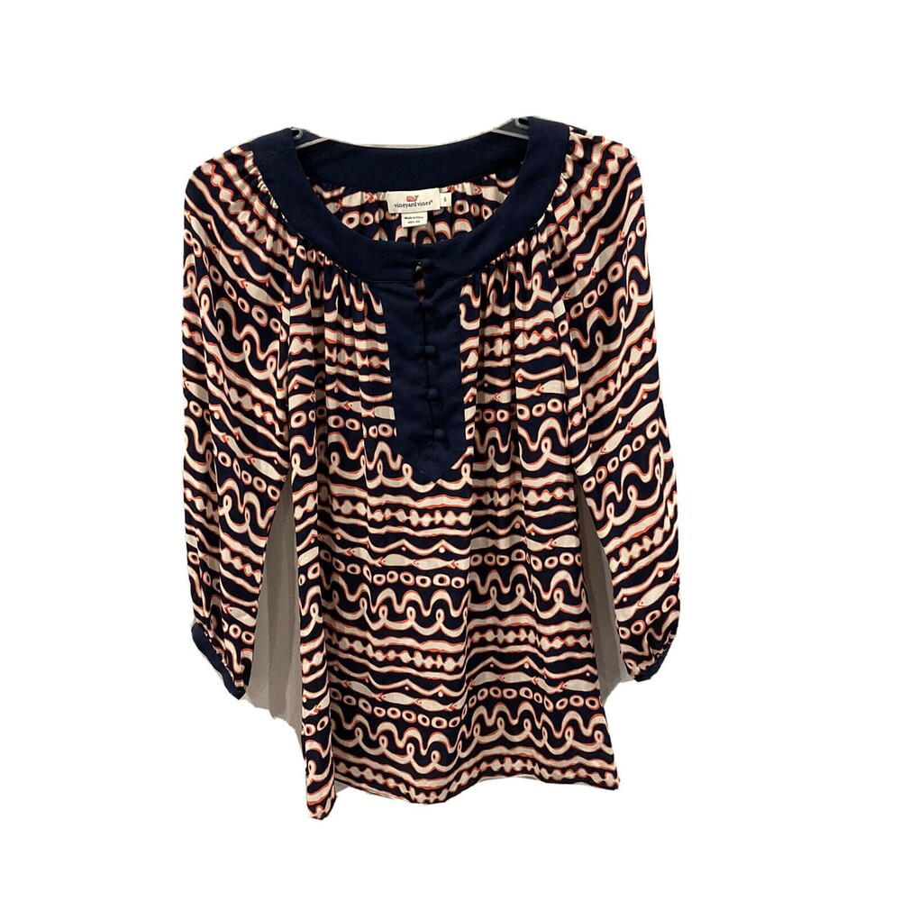 Vineyard Vines Top Women’s Size Small Silk Shirt Fish Print Blouse